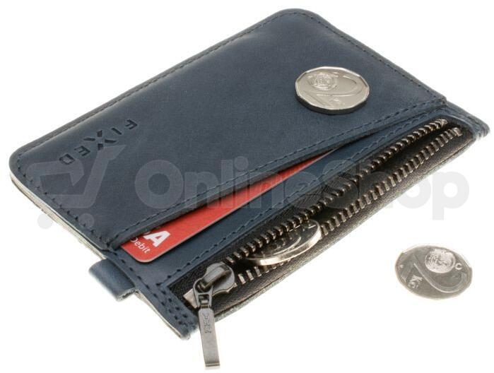 Kožená peněženka FIXED Coins, modrá