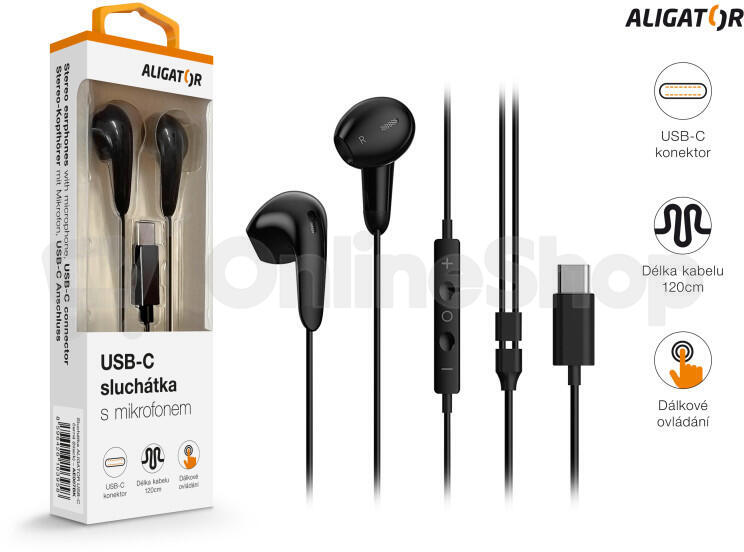 Sluchátka ALIGATOR AE007 Cool Music, USB-C, černá
