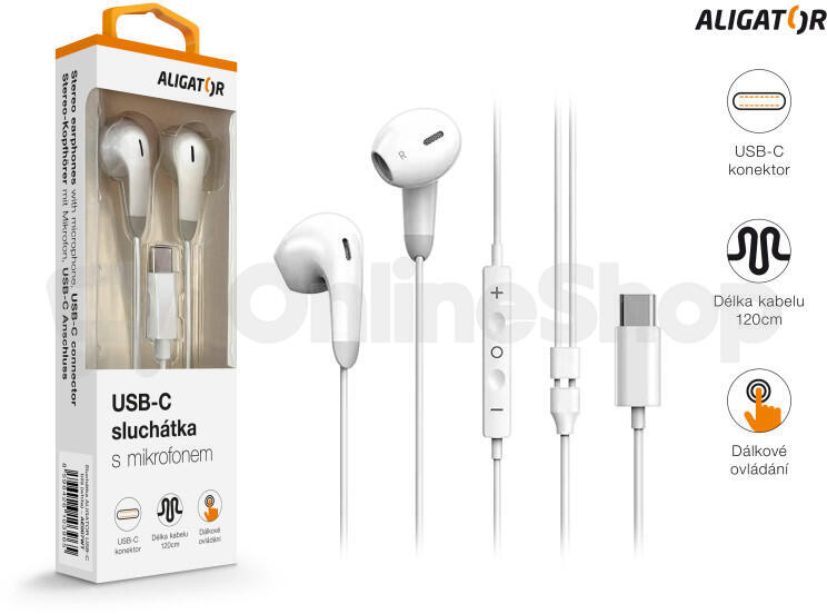 Sluchátka ALIGATOR AE007 Cool Music, USB-C, bílá