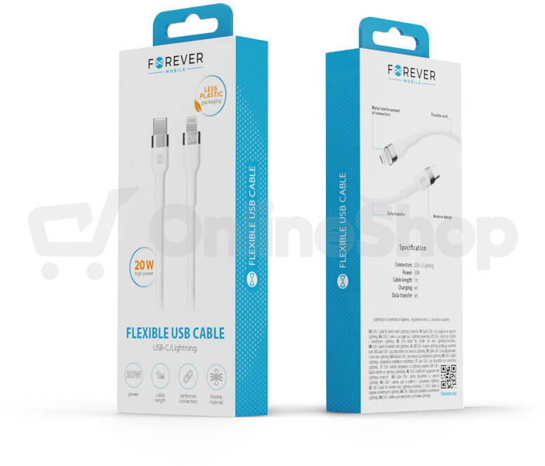 Kabel Forever Flexible USB-C/Lightning 1m 20W bílý
