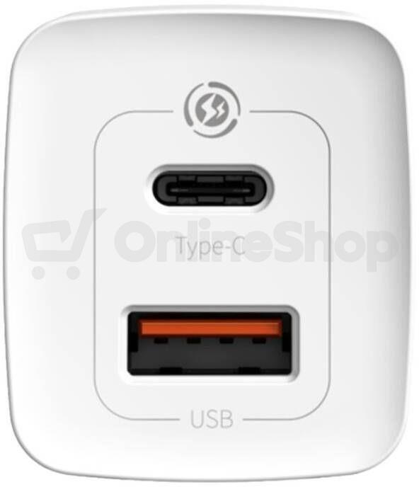 Nabíječka do sítě Baseus GaN2 Lite 65W, 1xUSB, 1xUSB-C bílá