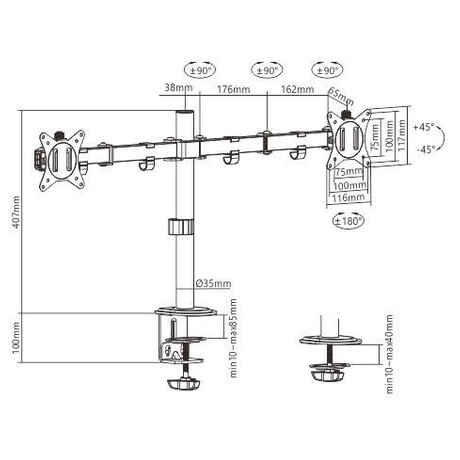 Drk 2 monitor na stl GEMBIRD MA-D2-01, naklpc, a do 32 a 9kg, ern