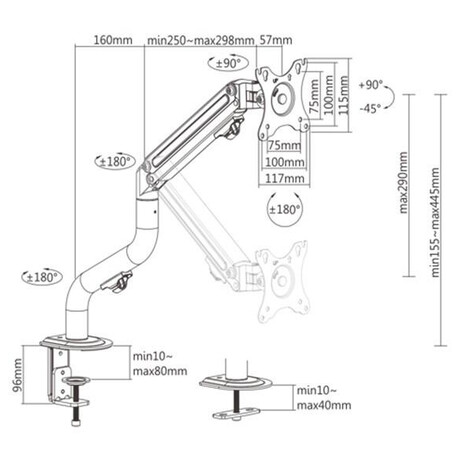 Drk monitoru na stl GEMBIRD MA-DA1-02, naklpc, a do 32 a 8kg, ern