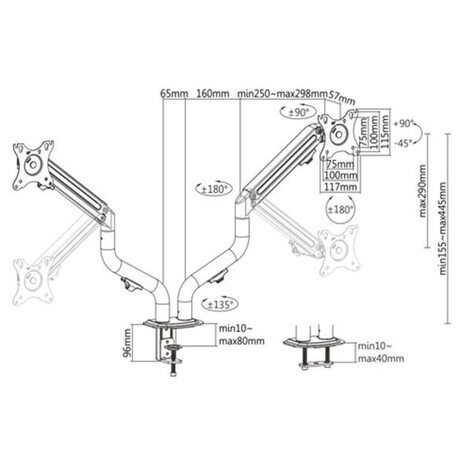 Drk 2 monitor na stl GEMBIRD MA-DA2-02, naklpc, a do 32 a 8kg, ern