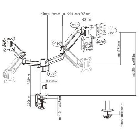 Drk 2 monitor na stl GEMBIRD MA-DA2P-01, naklpc, a do 32 a 9kg, ern