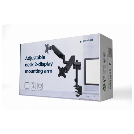 Drk 2 monitor na stl GEMBIRD MA-DA2P-01, naklpc, a do 32 a 9kg, ern