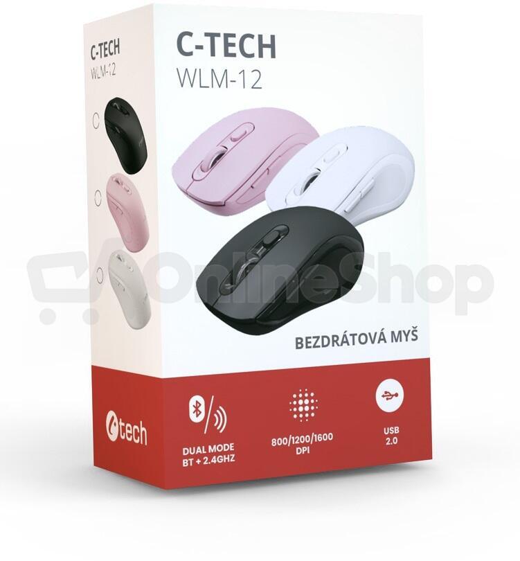 C-Tech WLM-12BK/Ergonomická/Optická/Pro praváky/1 600 DPI/USB+BT/Černá