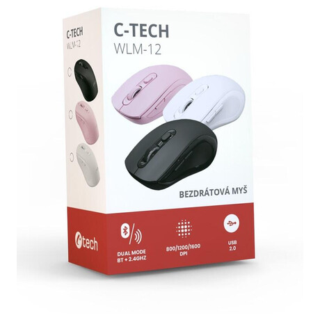 C-Tech c-TECH WLM-12BK/Ergonomick/Optick/Pro pravky/1 600 DPI/USB+BT/ern