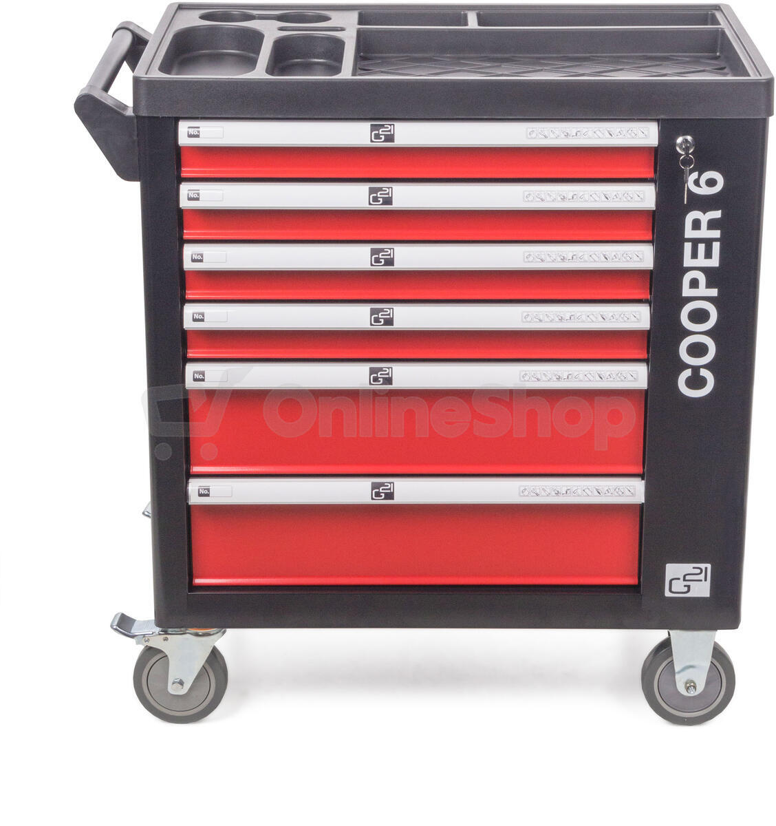 Dílenský vozík G21 Cooper 6, černo-červený
