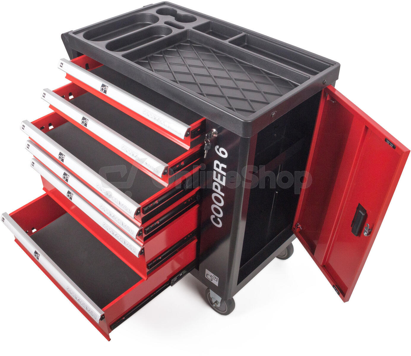 Dílenský vozík G21 Cooper 6, černo-červený