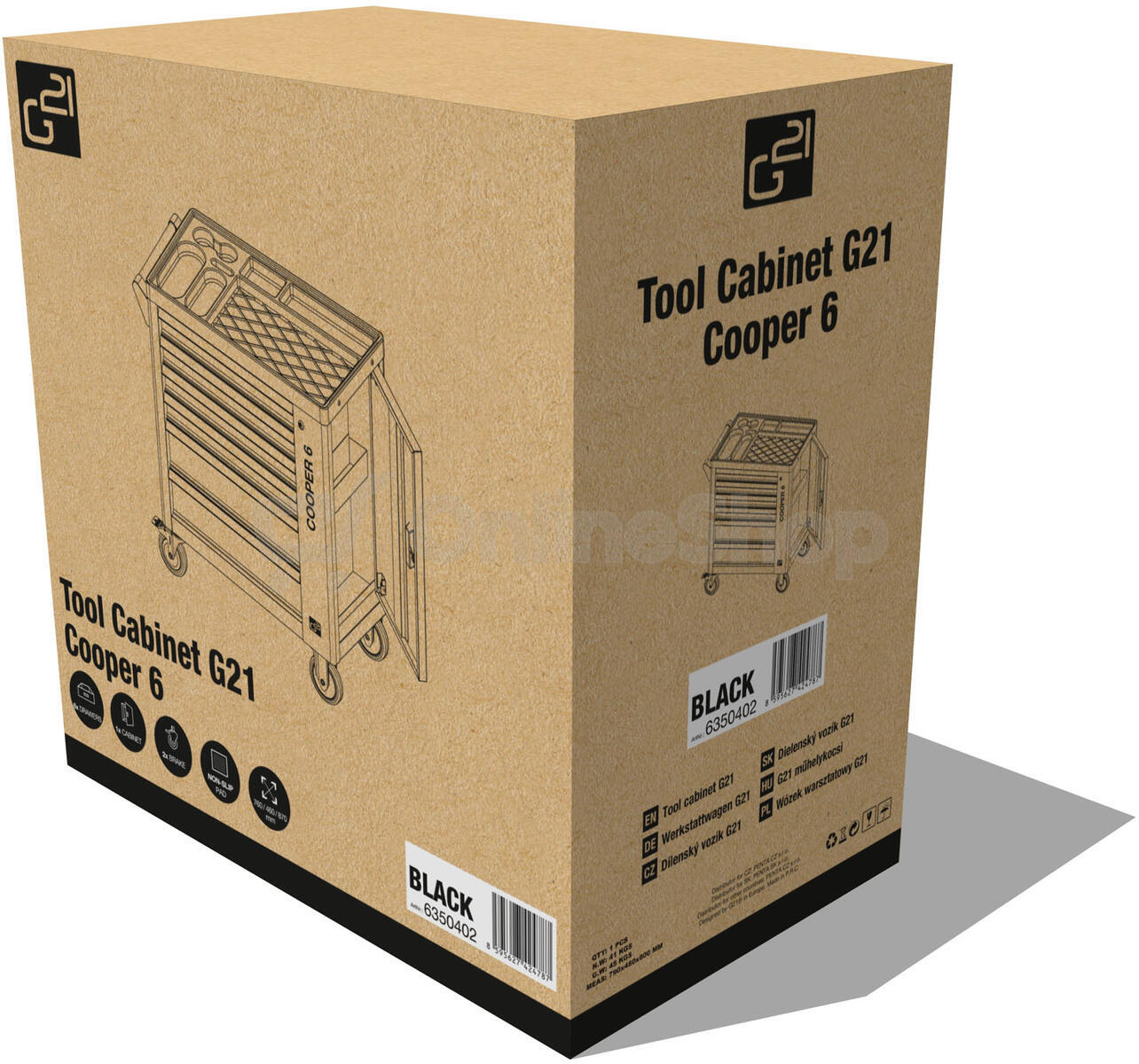 Dílenský vozík G21 Cooper 6, černo-červený