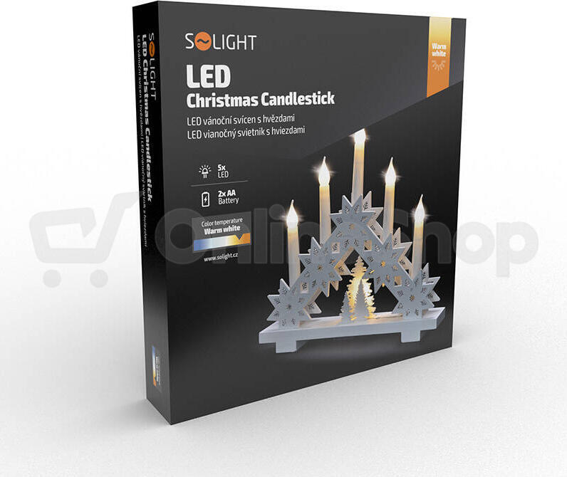 Solight LED vánoční svícen s hvězdami, 30cm, 5x LED, 2x AA