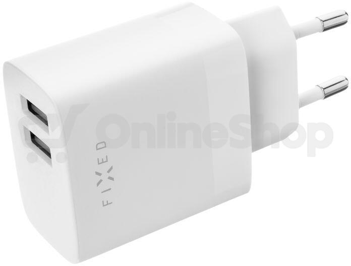 Síťová nabíječka FIXED s 2xUSB výstupem, 17W Smart Rapid Charge, bílá