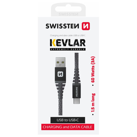 DATOV KABEL SWISSTEN KEVLAR USB / USB-C 1,5 M ANTRACIT