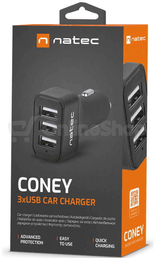 NATEC nabíječka do auta CONEY, 2XUSB, 1XUSB-C, 84W (NUC-1981)