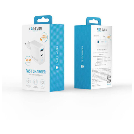 Forever TC-06-20AC 20W, 1xUSB, 1xUSB-C bílá (foto 3)
