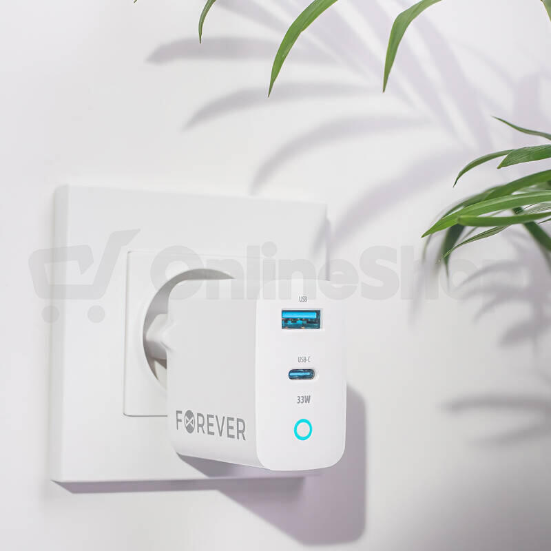 Nabíječka do sítě Forever GaN TC-06-33AC 33W, 1xUSB-C, 1xUSB bílá