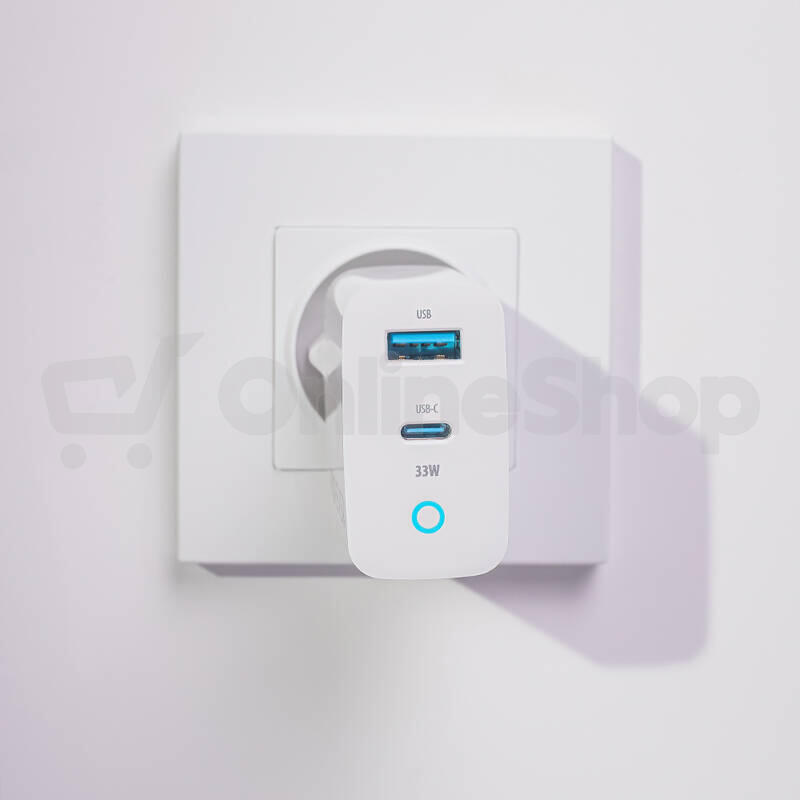 Nabíječka do sítě Forever GaN TC-06-33AC 33W, 1xUSB-C, 1xUSB bílá