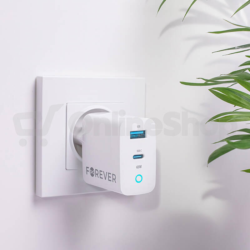 Nabíječka do sítě Forever GaN TC-06-65AC 65W, 1xUSB-C, 1xUSB bílá