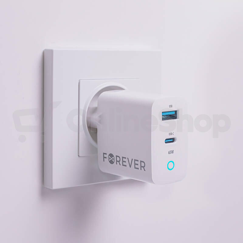 Nabíječka do sítě Forever GaN TC-06-65AC 65W, 1xUSB-C, 1xUSB bílá