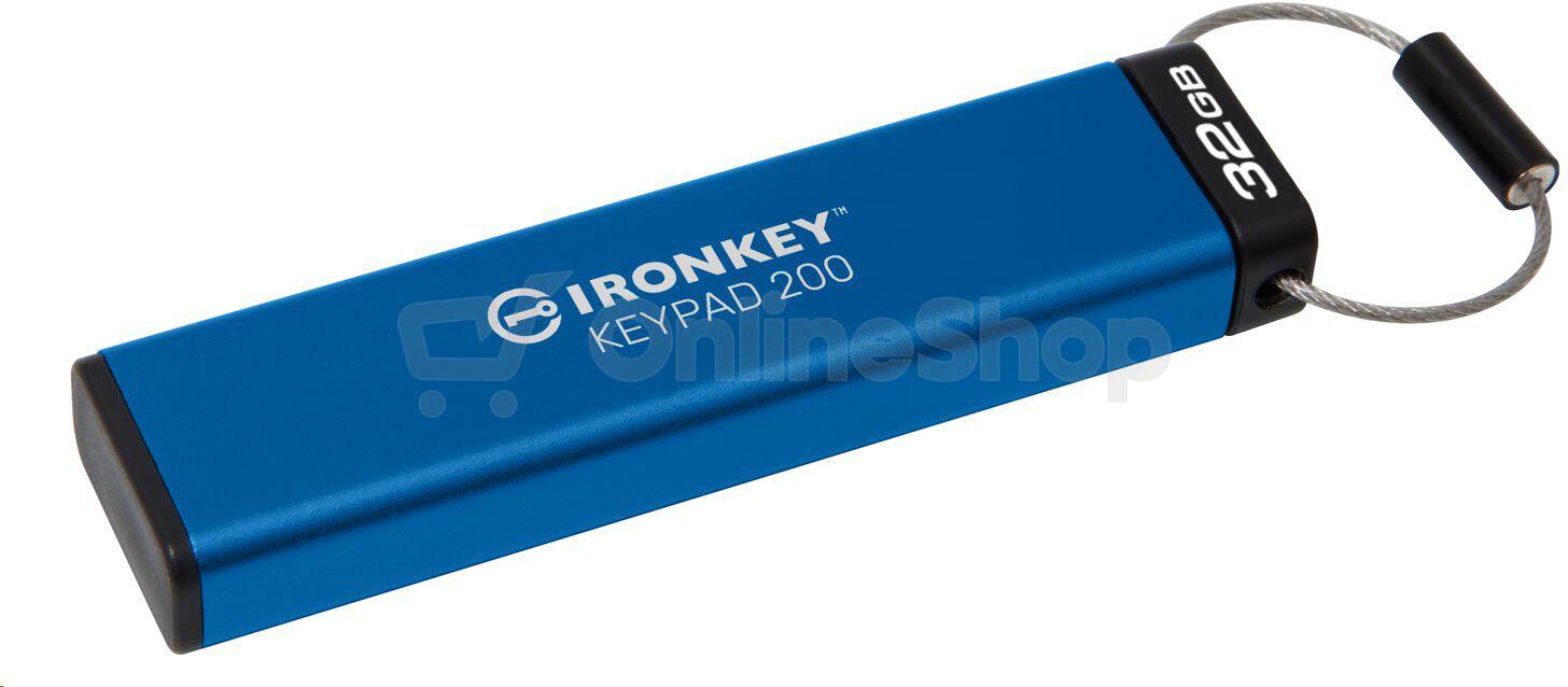 Kingston IronKey Keypad 200/32GB/USB 3.2/USB-A/Modrá (IKKP200/32GB)