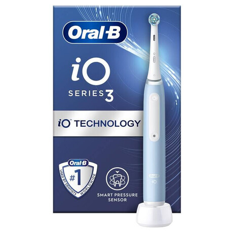 Oral-B iO3 Ice Blue elektrick zubn kartek, magnetick, 3 reimy, asova, tlakov senzor, modr