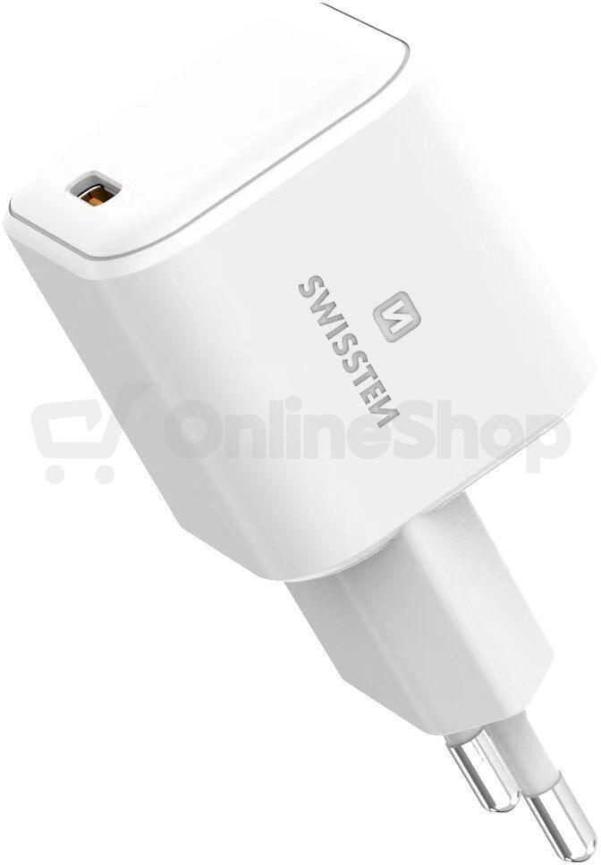 Síťový adaptér Swissten 22037020, USB-C 65W, PD, bílý