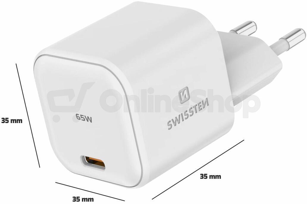 Síťový adaptér Swissten 22037020, USB-C 65W, PD, bílý