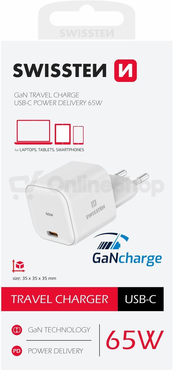 Síťový adaptér Swissten 22037020, USB-C 65W, PD, bílý