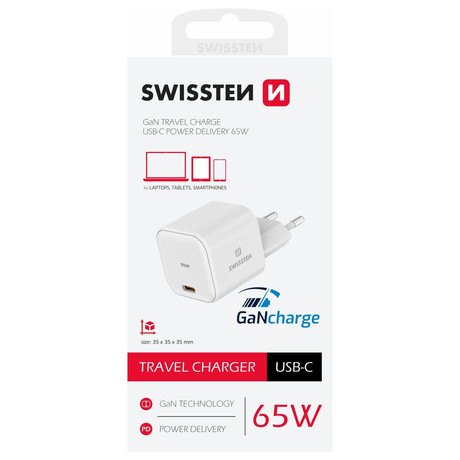 Sov adaptr Swissten 22037020, USB-C 65W, PD, bl