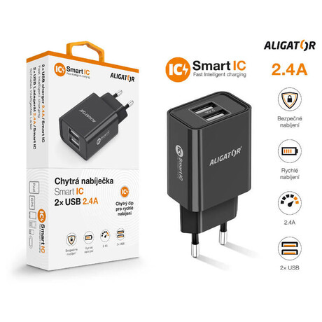 Aligator CD ALI s 2xUSB výstupem, 2,4A, smart IC, černá