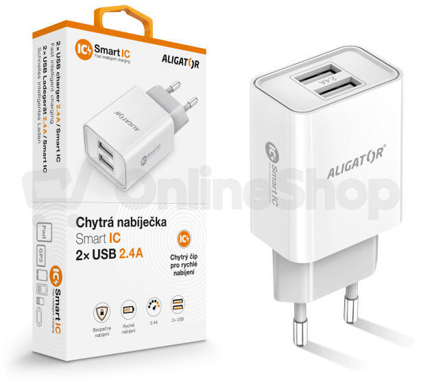 Aligator CD ALI s 2xUSB výstupem, 2,4A, smart IC, bílá