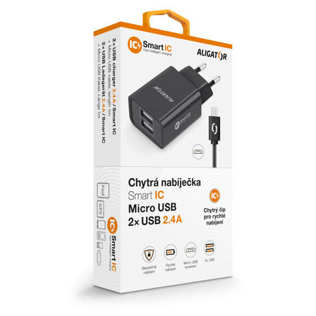 Aligator CD&nbsp;ALI MicroUSB 2xUSB výst. 2,4A, smart IC, černá (foto 4)