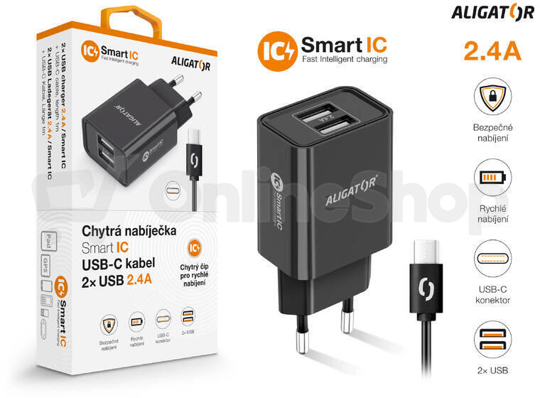 Aligator CD ALI USB-C 2xUSB výstup, 2,4A, smart IC, černá