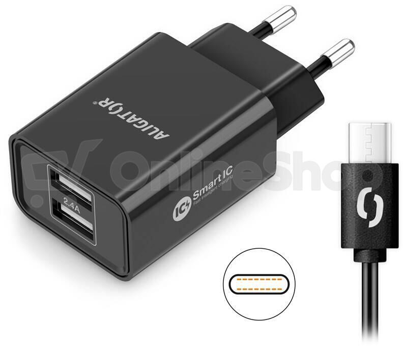 Aligator CD ALI USB-C 2xUSB výstup, 2,4A, smart IC, černá