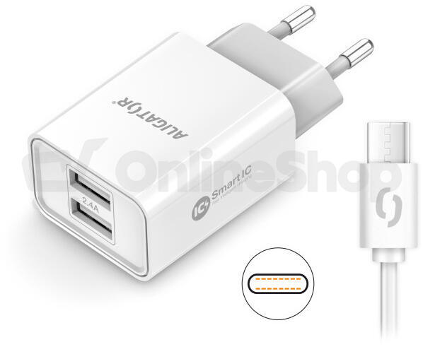 Aligator CD ALI USB-C 2xUSB výstup, 2,4A, smart IC, bílá