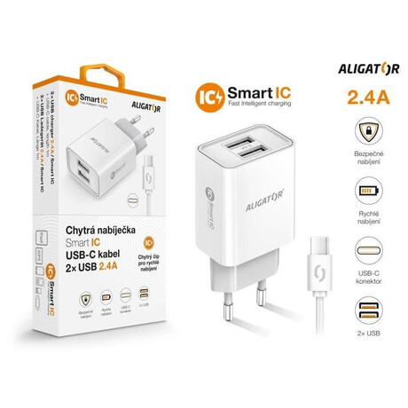 Aligator CD ALI USB-C 2xUSB výstup, 2,4A, smart IC, bílá