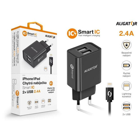 Aligator CD ALI iPhone/iPad 2xUSB výst.2,4A, smart IC,černá