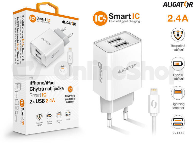 Aligator CD ALI iPhone/iPad 2xUSB výst.2,4A, smart IC, bílá