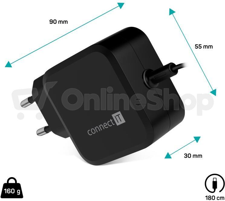 CONNECT IT C-Power Mini univerzální notebookový adaptér USB-C, PD 67 W, ČERNÝ (CNP-1660-BK)