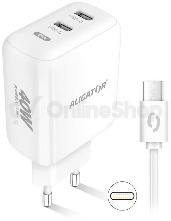 Rychlá nabíječka Aligator CHPD0024, 2xUSB-C, USB-C/USB-C kabel, bílá