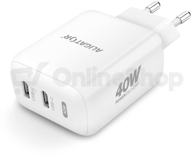 Rychlá nabíječka Aligator CHPD0024, 2xUSB-C, USB-C/USB-C kabel, bílá