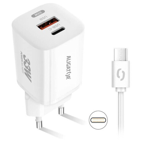 Aligator GaN, PD&nbsp;33W, USB-C/USB-C kabel, bílá (foto 4)