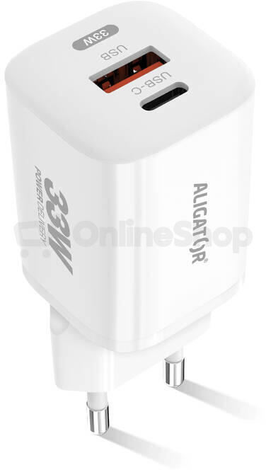 Rychlá nabíječka ALIGATOR GaN, PD 33W, USB-C/USB-C kabel, bílá