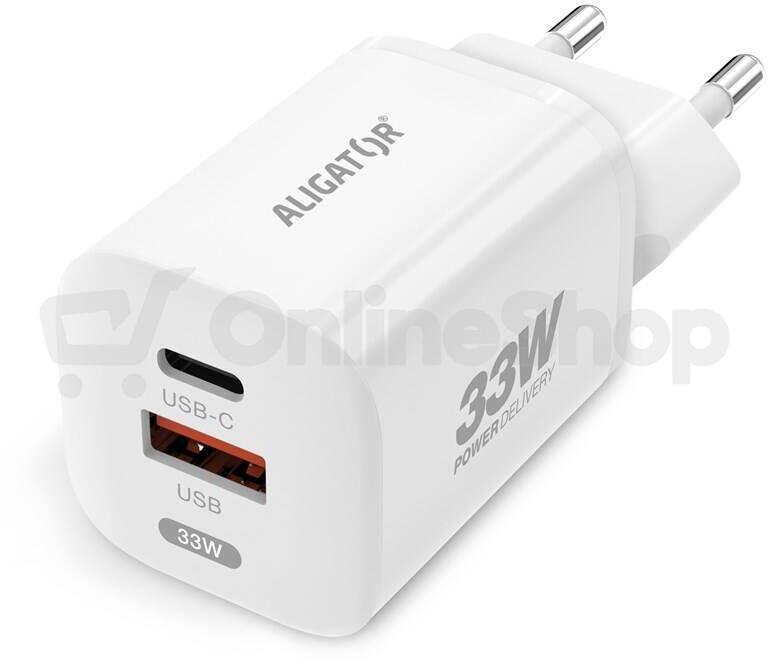 Rychlá nabíječka ALIGATOR GaN, PD 33W, USB-C/USB-C kabel, bílá