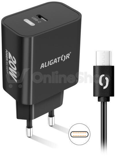 Rychlá nabíječka ALIGATOR PD 20W USB-C, USB-C/USB-C, černá