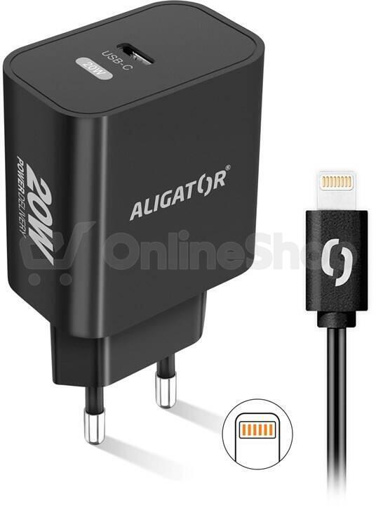Rychlá nabíječka USB-C ALIGATOR PD 20W s kabelem USB-C/Lightning(iPhone), černá