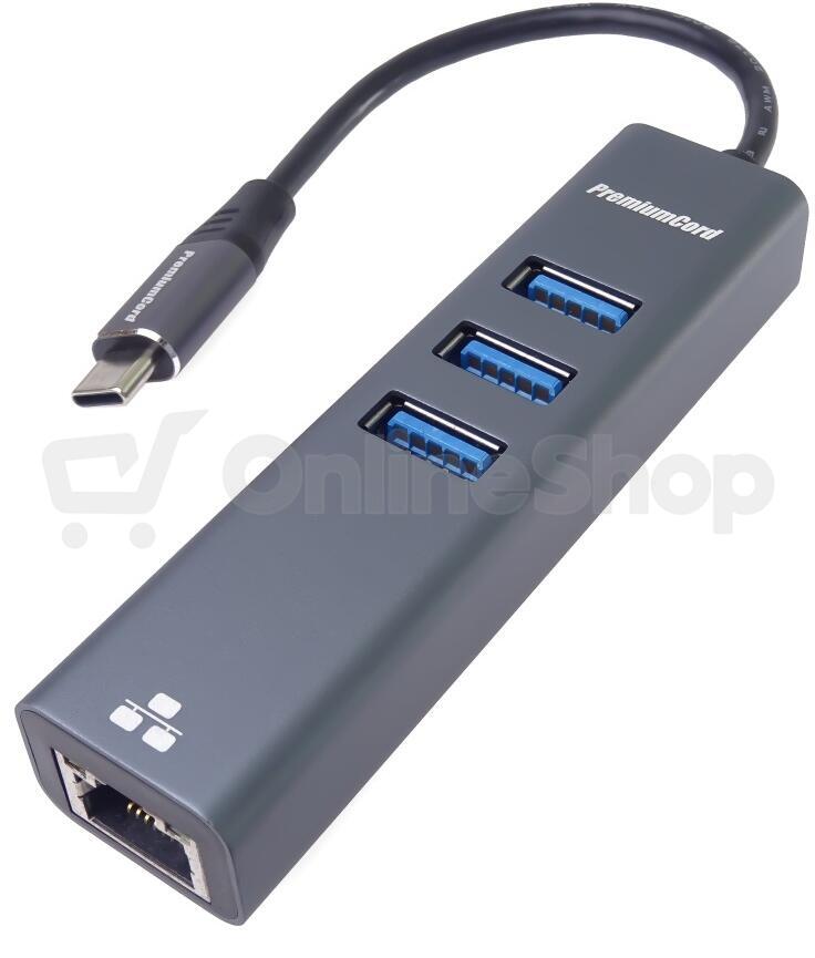 PREMIUMCORD Adapter USB-C na Gigabit + 3x USB 3.0 (ku31ether04)