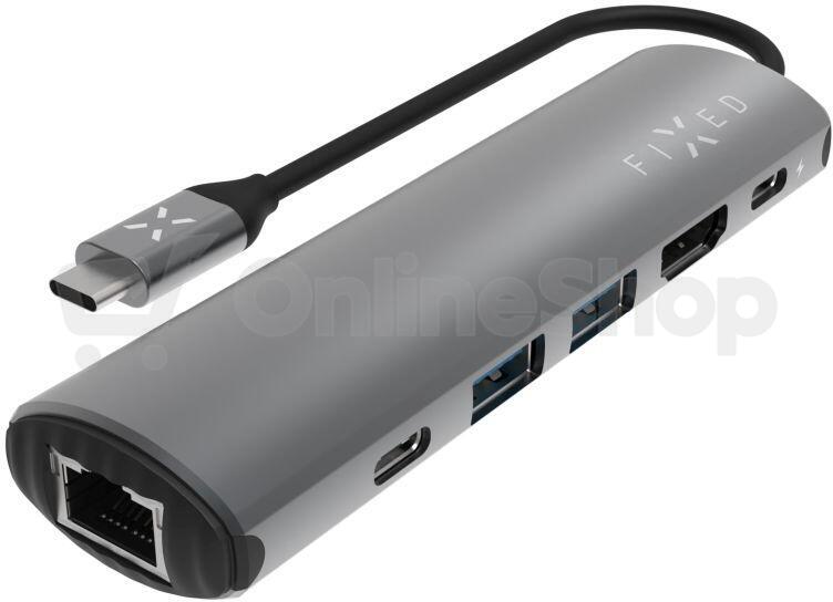 6-portový hliníkový USB-C FIXED HUB Pro, pro notebooky a tablety, šedý