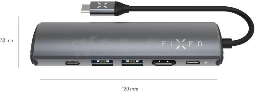 6-portový hliníkový USB-C FIXED HUB Pro, pro notebooky a tablety, šedý